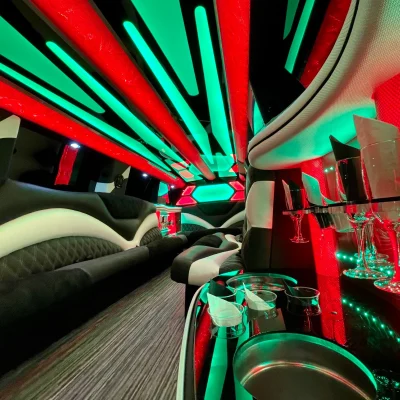 18 Passenger White Cadillac Interior Lighting - green and red coloring.